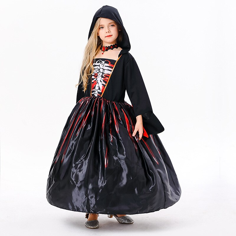 Witch Skeleton Skull Ghost Cape Hooded Dress