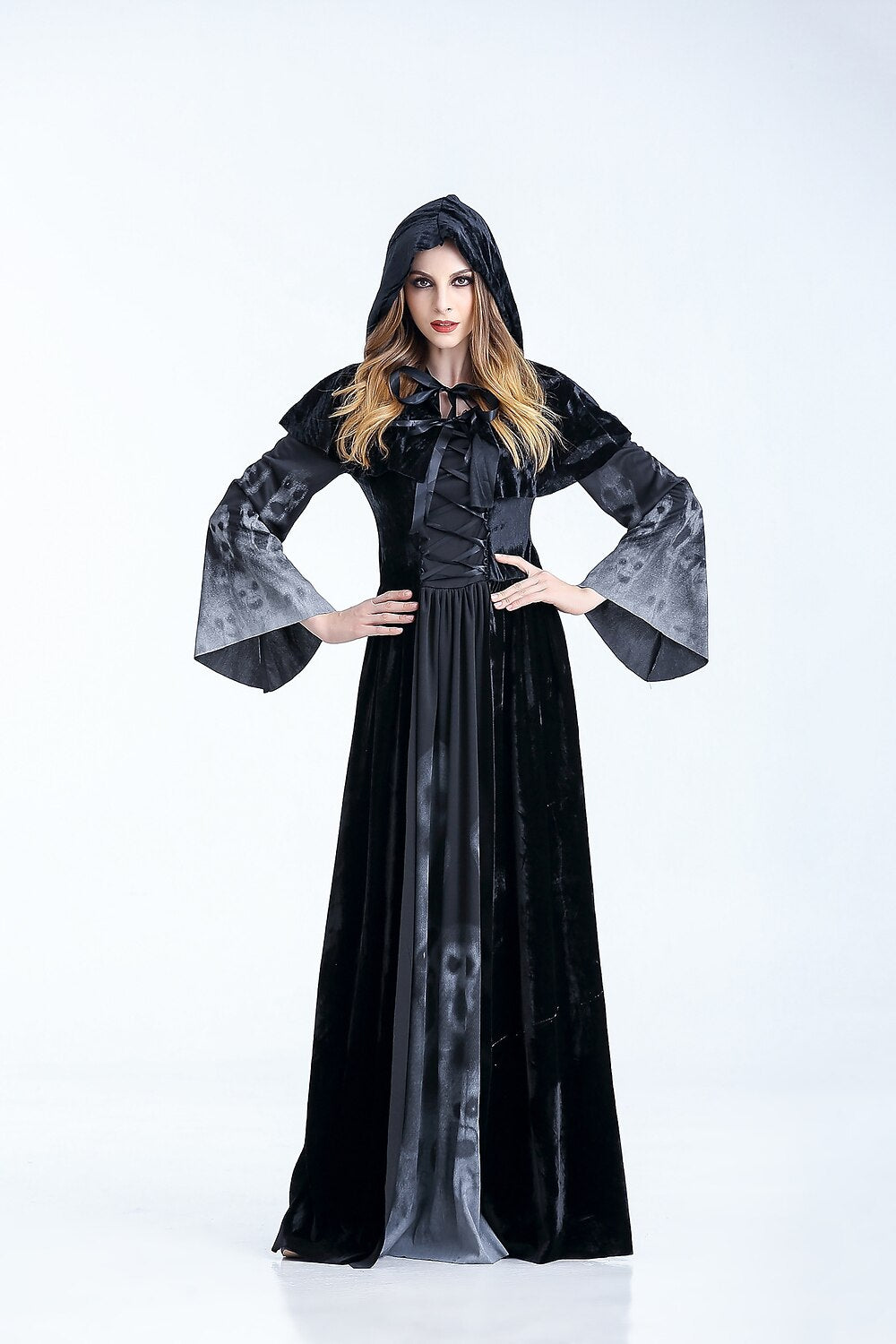 Gothic Witch Outfit with Hooded Cloak