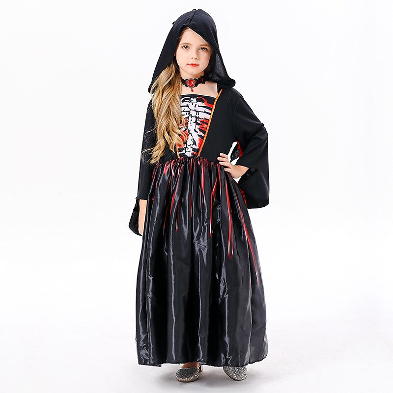 Witch Skeleton Skull Ghost Cape Hooded Dress