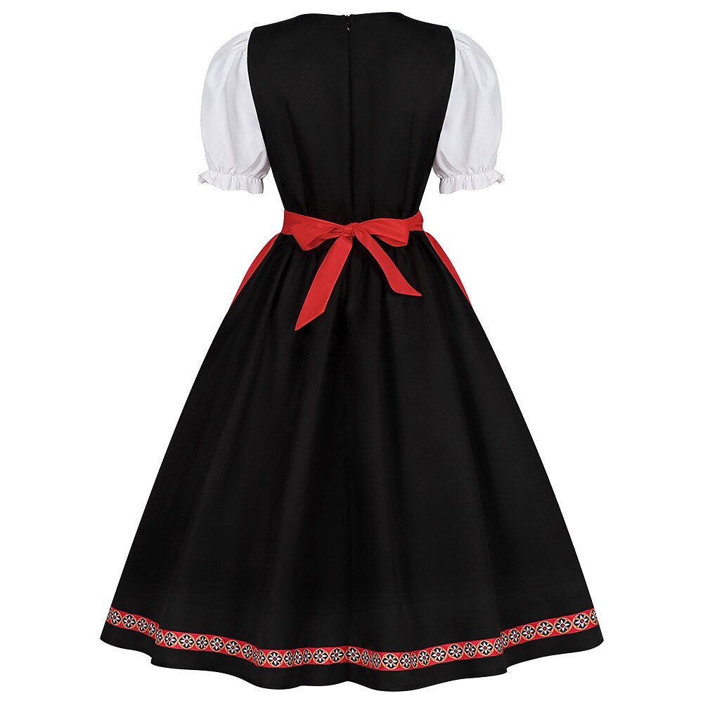 Oktoberfest Rot Schwarz Besticktes Dirndlkleid mit Schürze