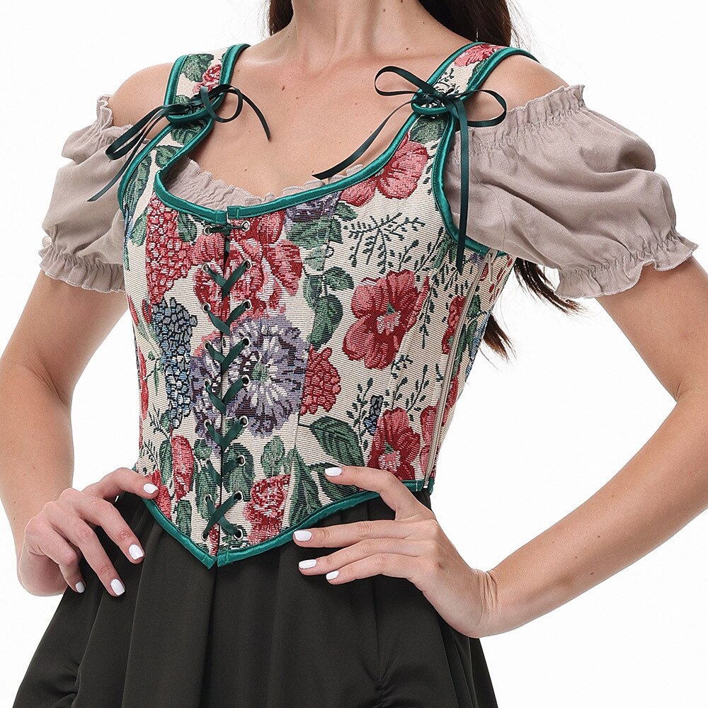 Floral Corset Lace-up Front U-Back Vest - Retrorobe
