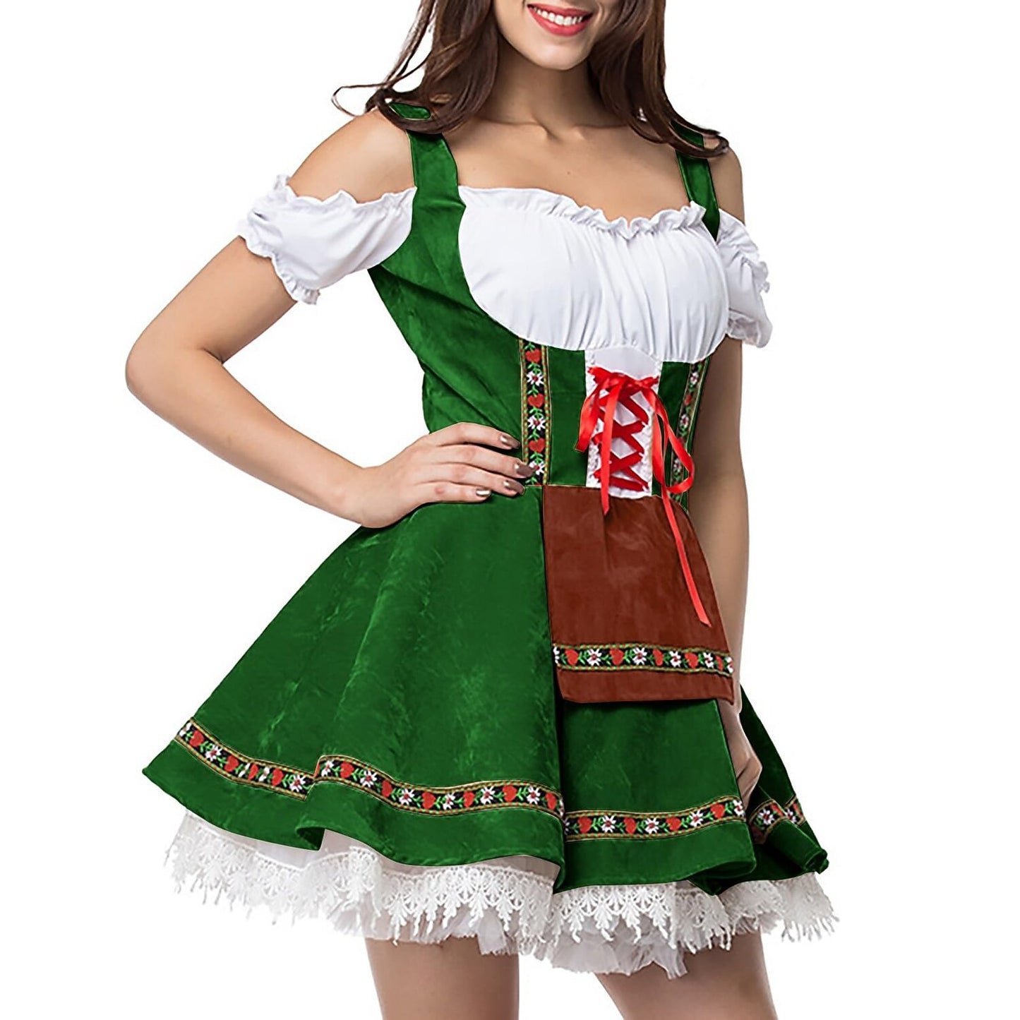 Oktoberfest Bavarian Light Green Dirndl Dress with Apron