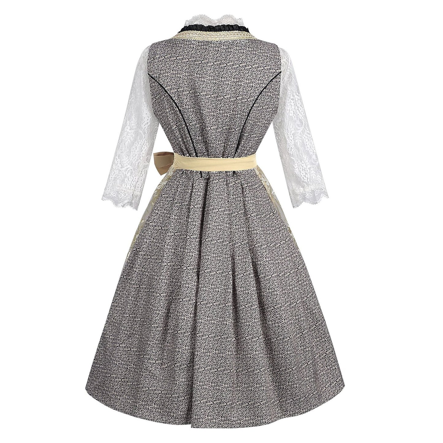 Robe Dirndl grise Oktoberfest avec tablier et chemisier en dentelle