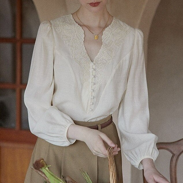 Victorian Style Embroidery Blouse - Retrorobe