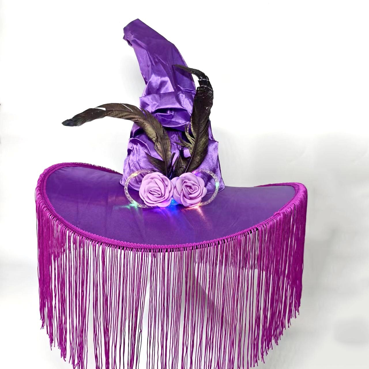 LED Light Up Witch Hat with Fringe Veil