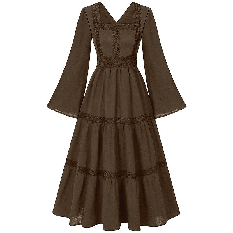 Renaissance Dress Embroidery Bell Sleeves A-Line Dress