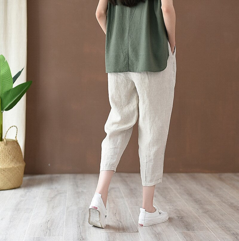 Classic Loose Fit Cotton Linen Blend Pants - Retrorobe
