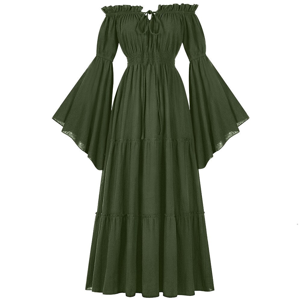 Renaissance Tiered Maxi Dress Off-Shoulder Pocket Dress