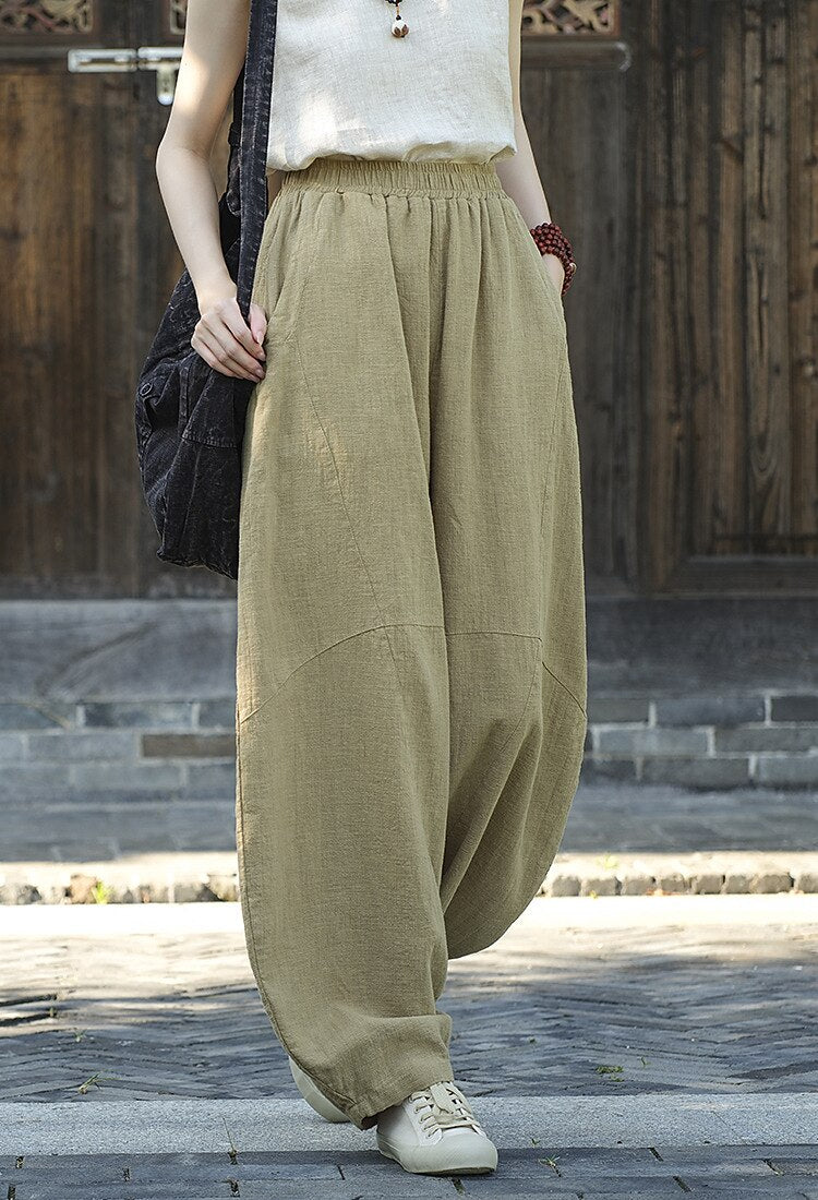 Vintage Balloon Wide-Leg Linen Pants - Retrorobe