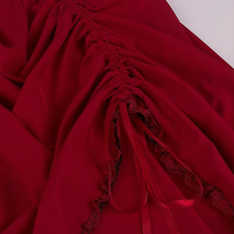 Renaissance Dress Ruffle High Low Dress with Drawstring