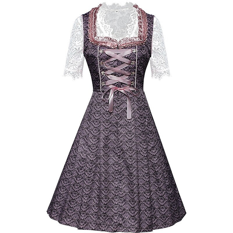 Oktoberfest Dirndlkleid mit Stickerei in Rosa mit Spitzenschürze und Bluse