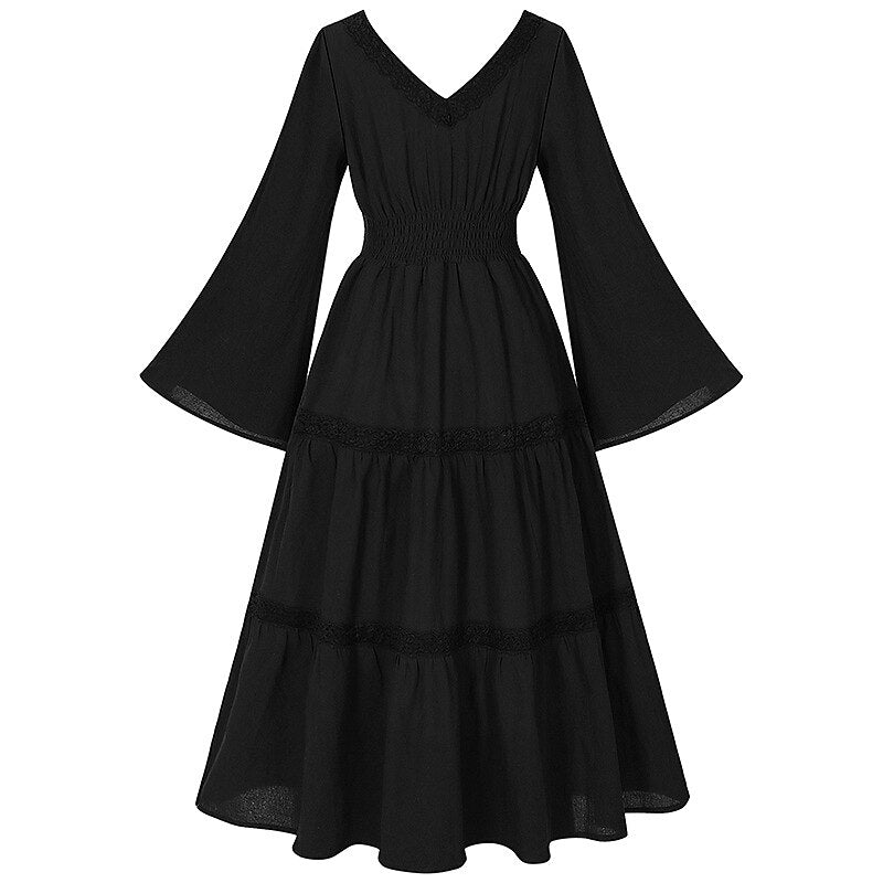 Renaissance Dress Embroidery Bell Sleeves A-Line Dress