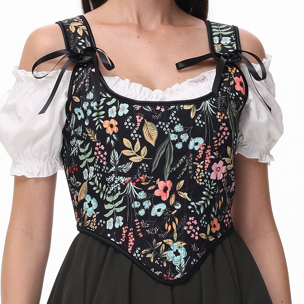 Renaissance Floral Corset Lace-up Vest - Retrorobe