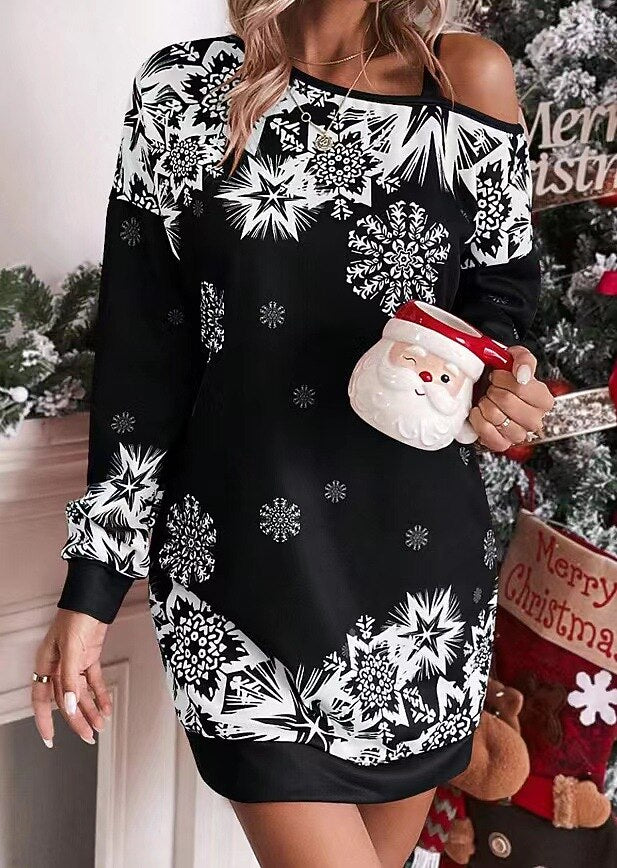 Christmas Snowflake Off-the-Shoulder Dress