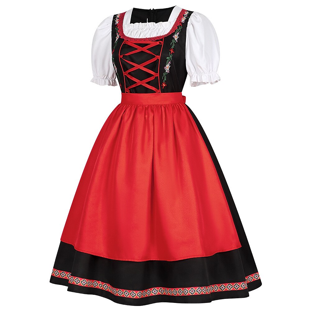 Oktoberfest Rot Schwarz Besticktes Dirndlkleid mit Schürze