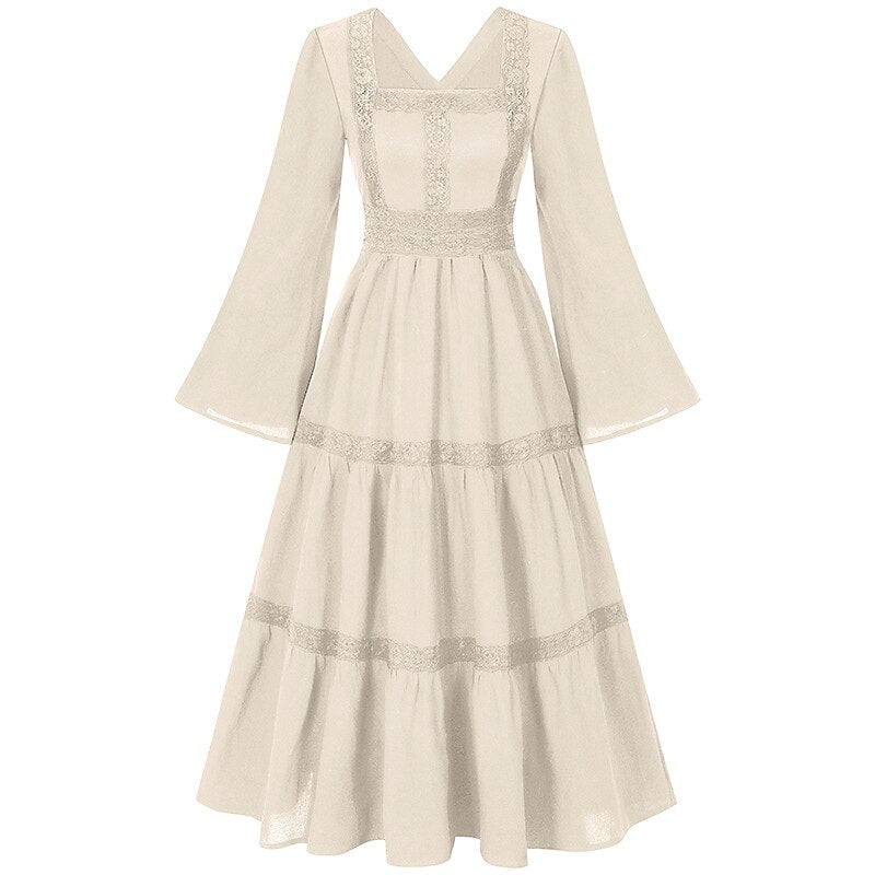 Renaissance Dress Embroidery Bell Sleeves A-Line Dress