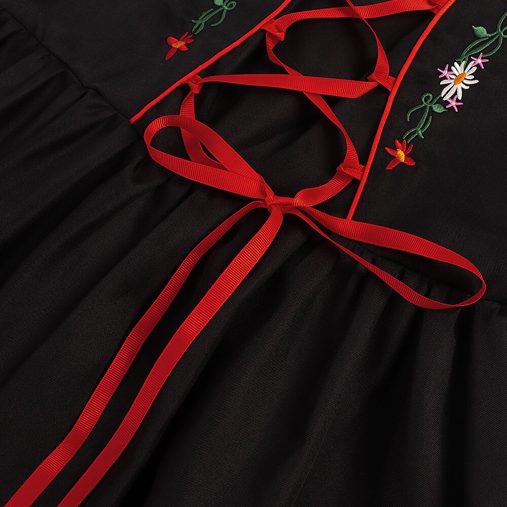 Oktoberfest Rot Schwarz Besticktes Dirndlkleid mit Schürze