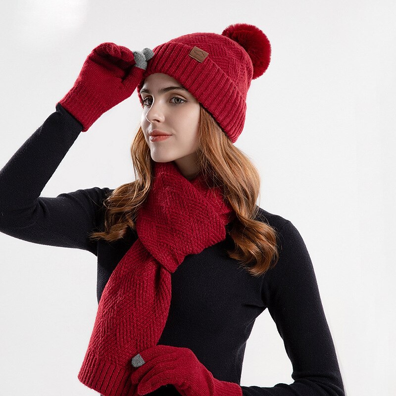 3 PCS Christmas Hat Scarf Glove Set