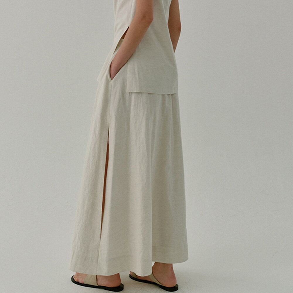 Classic Cotton Linen Blend Skirt - Retrorobe