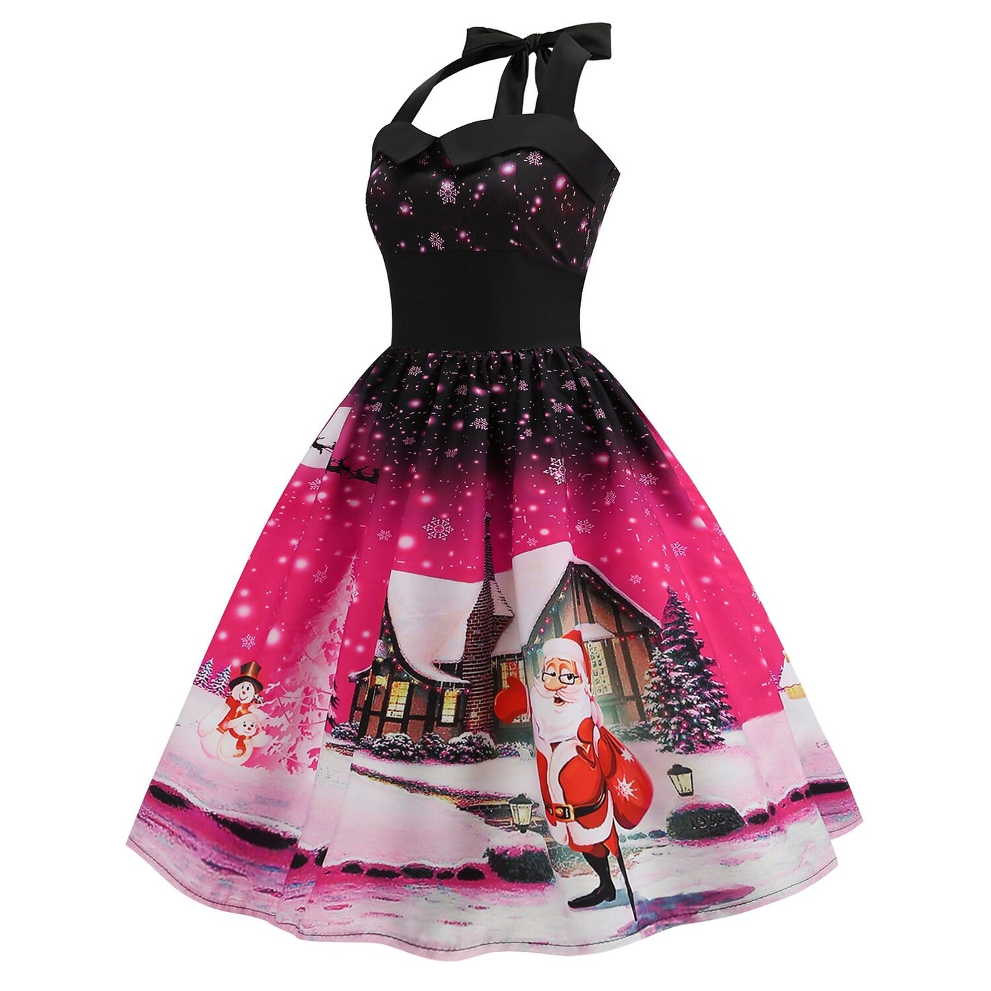 Retro Christmas Santa Halter Dress