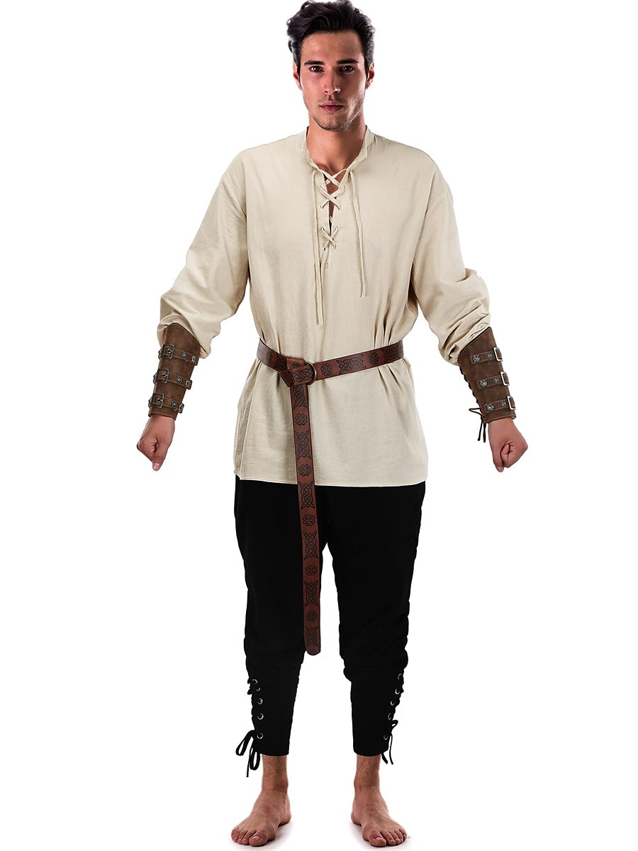 Outfit-Set im Piraten- und Wikingerstil: Hemd, Hose, Hüftgürtel