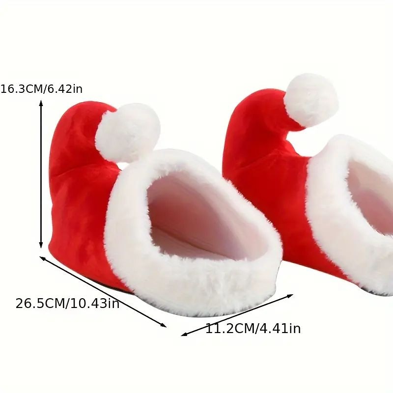 Plush Santa Hat Christmas Slippers