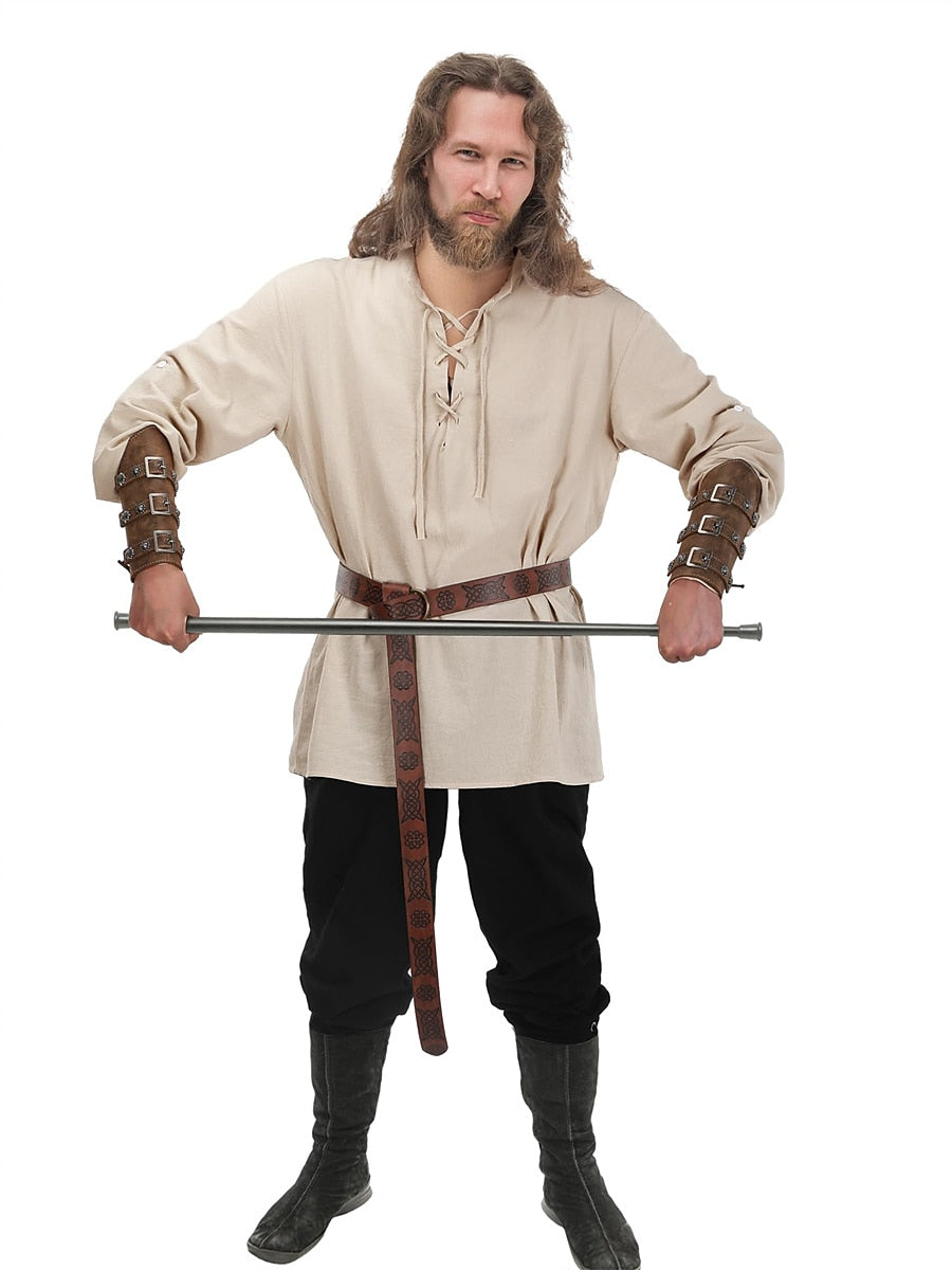 Outfit-Set im Piraten- und Wikingerstil: Hemd, Hose, Hüftgürtel