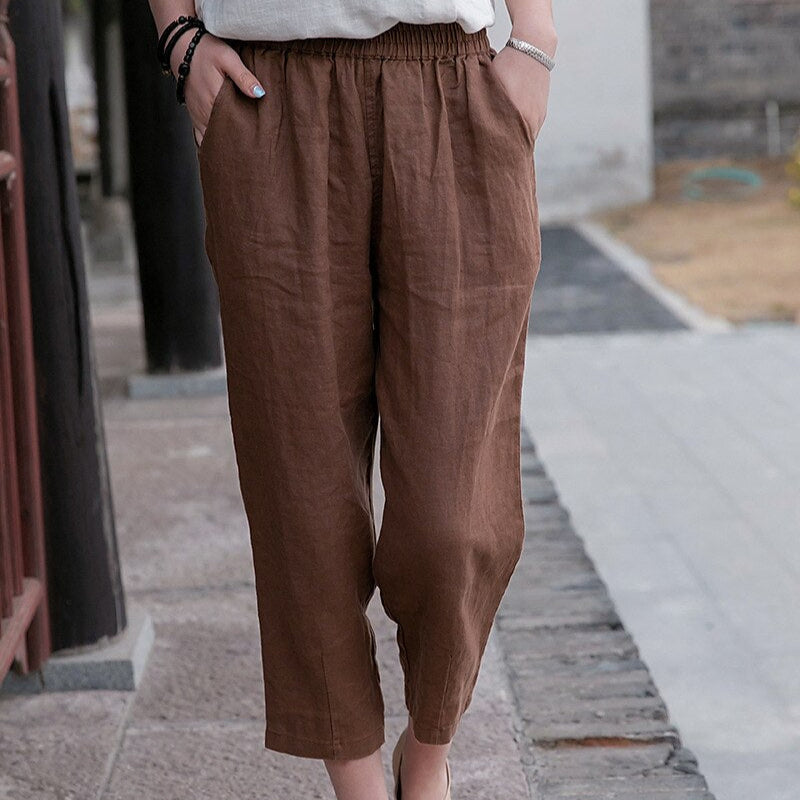 Classic Loose Fit Cotton Linen Blend Pants - Retrorobe