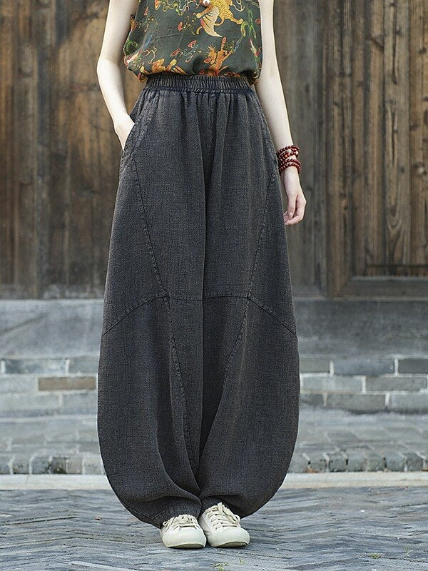Vintage Balloon Wide-Leg Linen Pants - Retrorobe