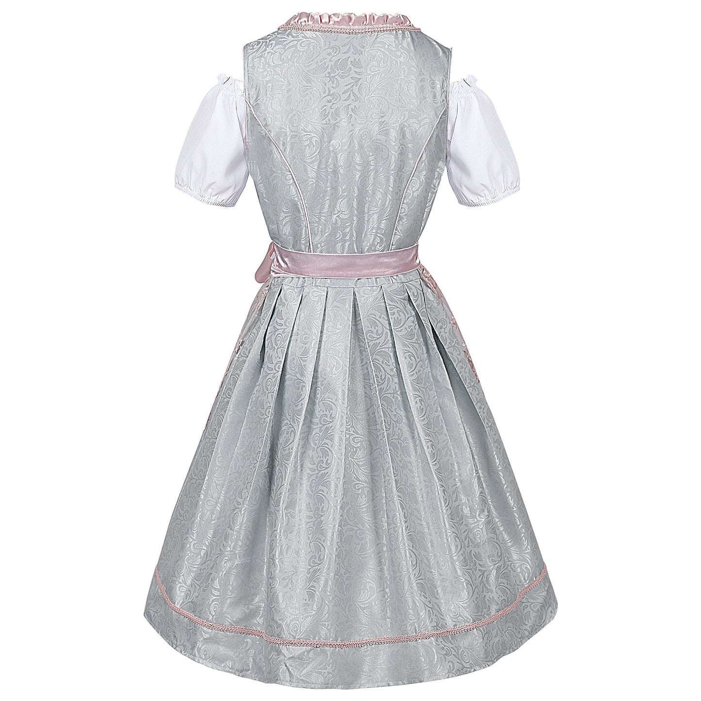 Costume d'Oktoberfest : robe rose Dirndl avec tablier et chemisier en dentelle