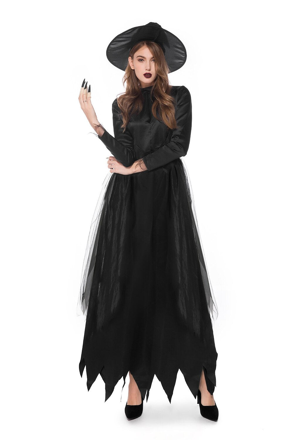 Gothic Witch Costume with Hat for Halloween