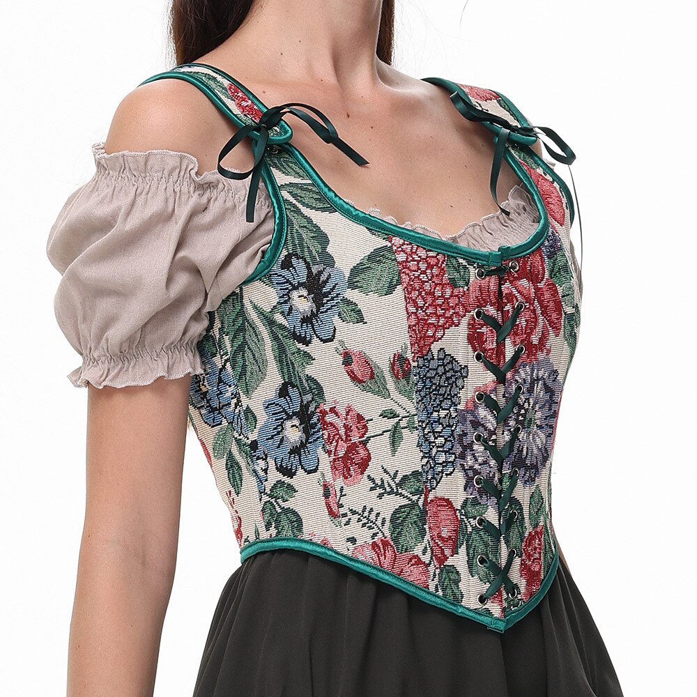 Floral Corset Lace-up Front U-Back Vest - Retrorobe