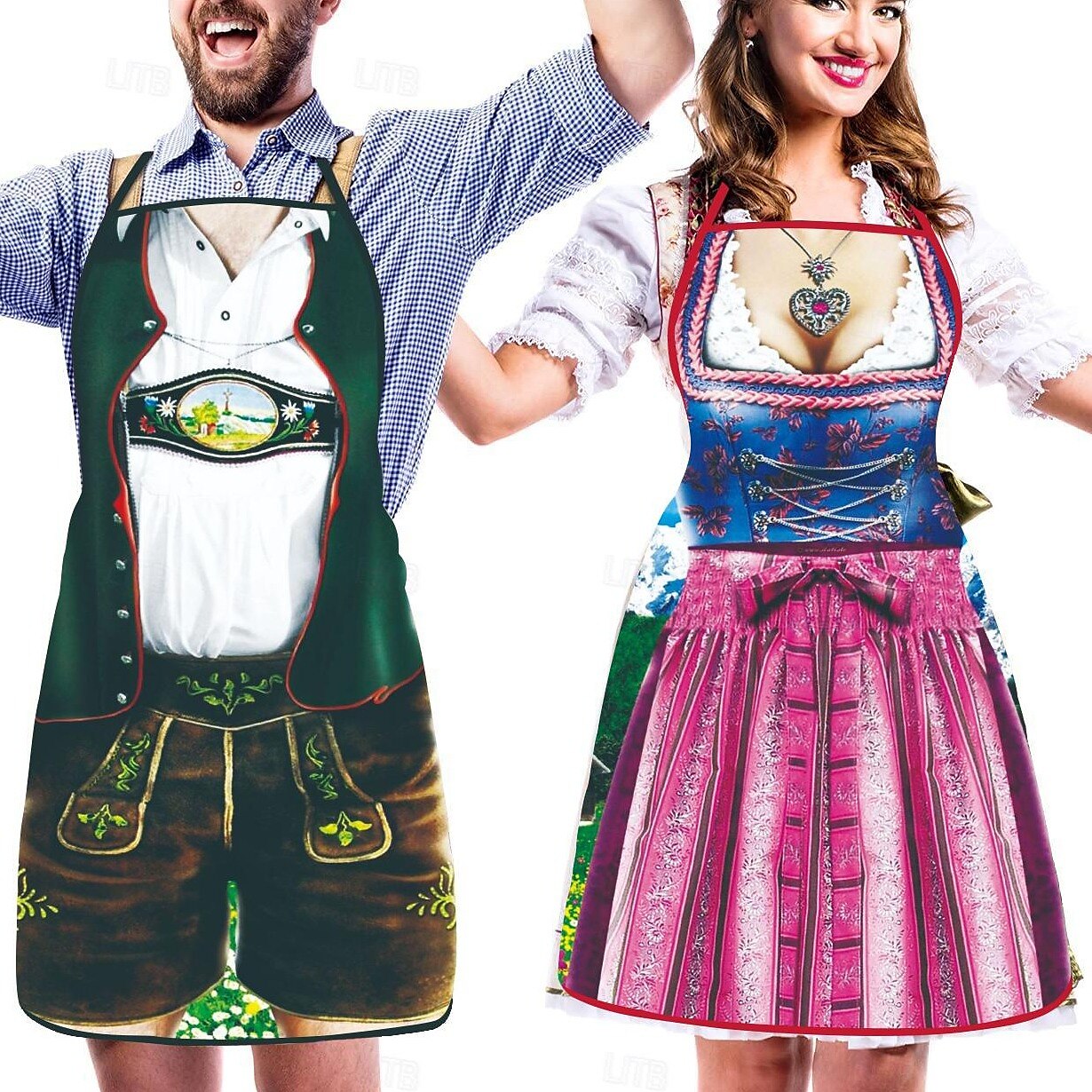 Tablier imprimé Oktoberfest Lederhosen & Dirndl pour couples