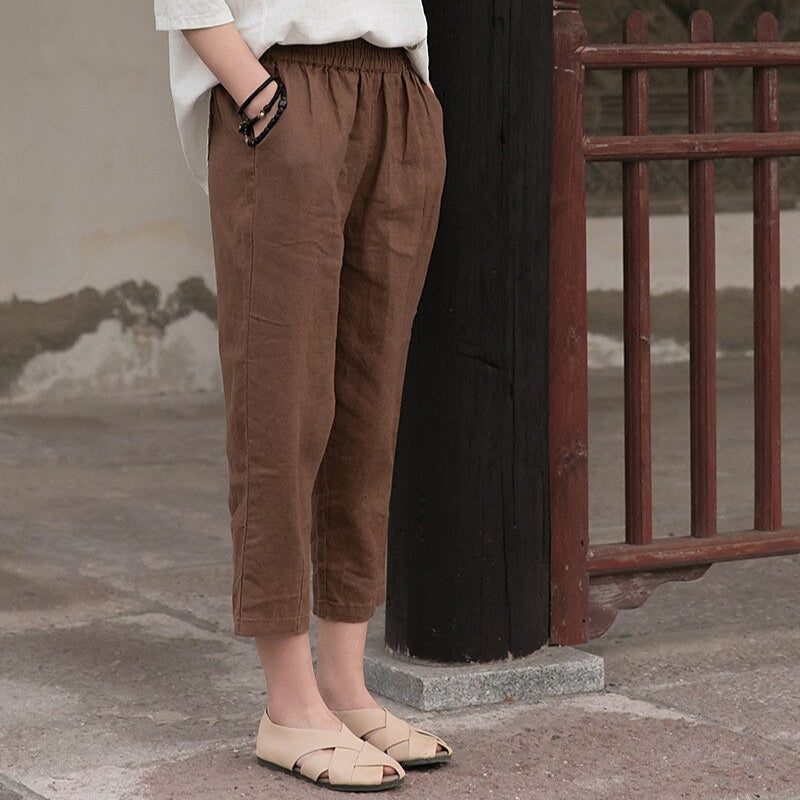 Classic Loose Fit Cotton Linen Blend Pants - Retrorobe