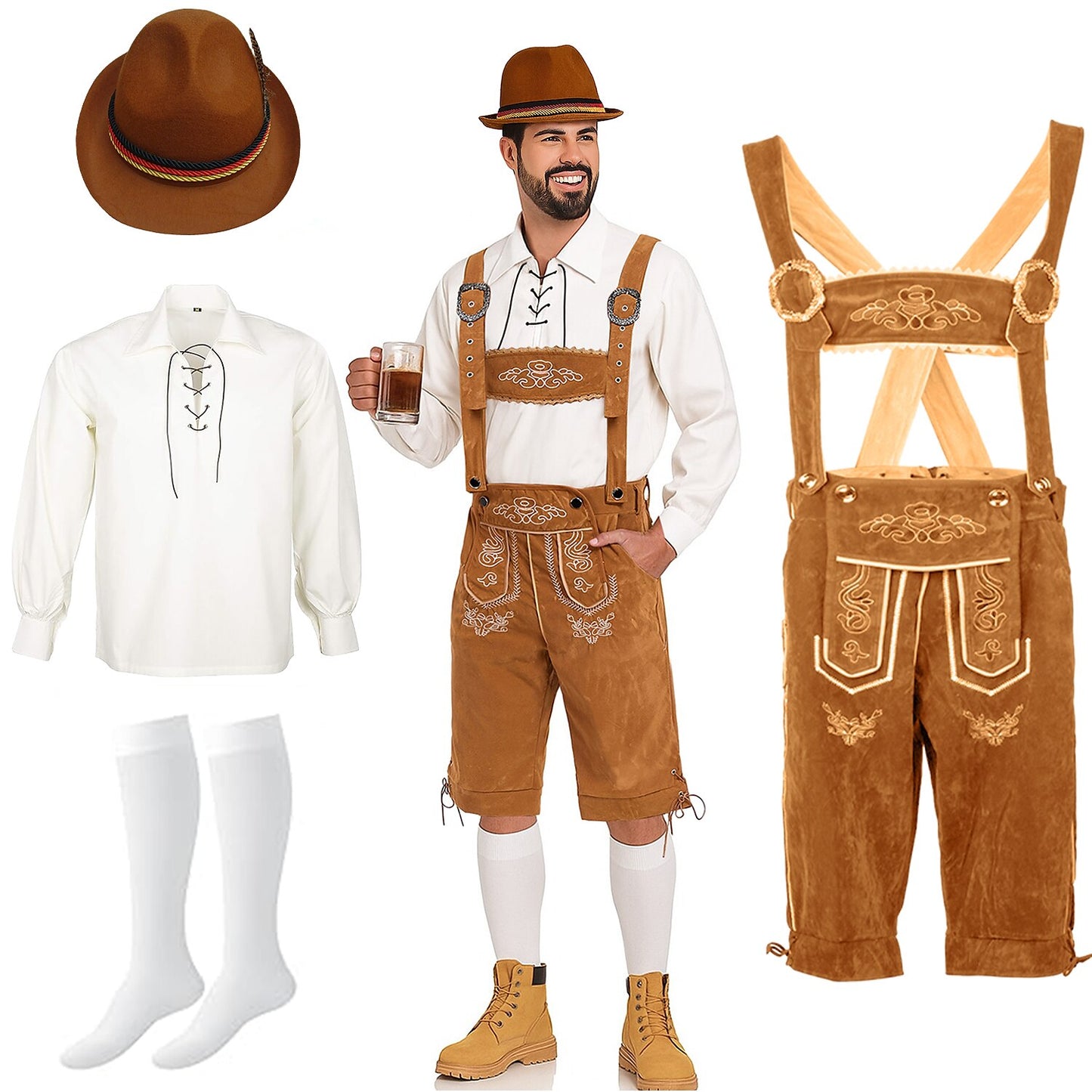 Oktoberfest Lederhosen Set with Shirt, Hat, and Socks