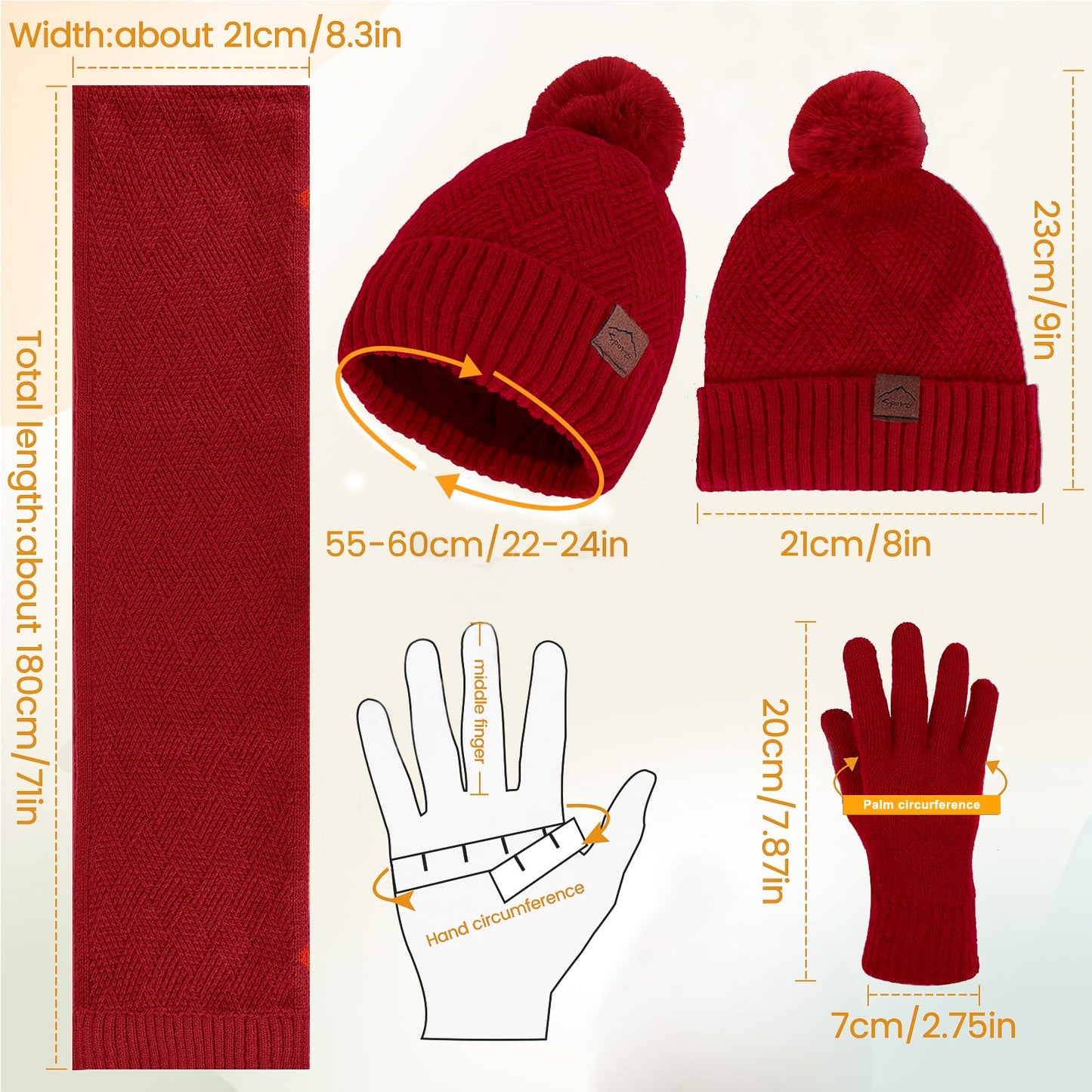 3 PCS Christmas Hat Scarf Glove Set