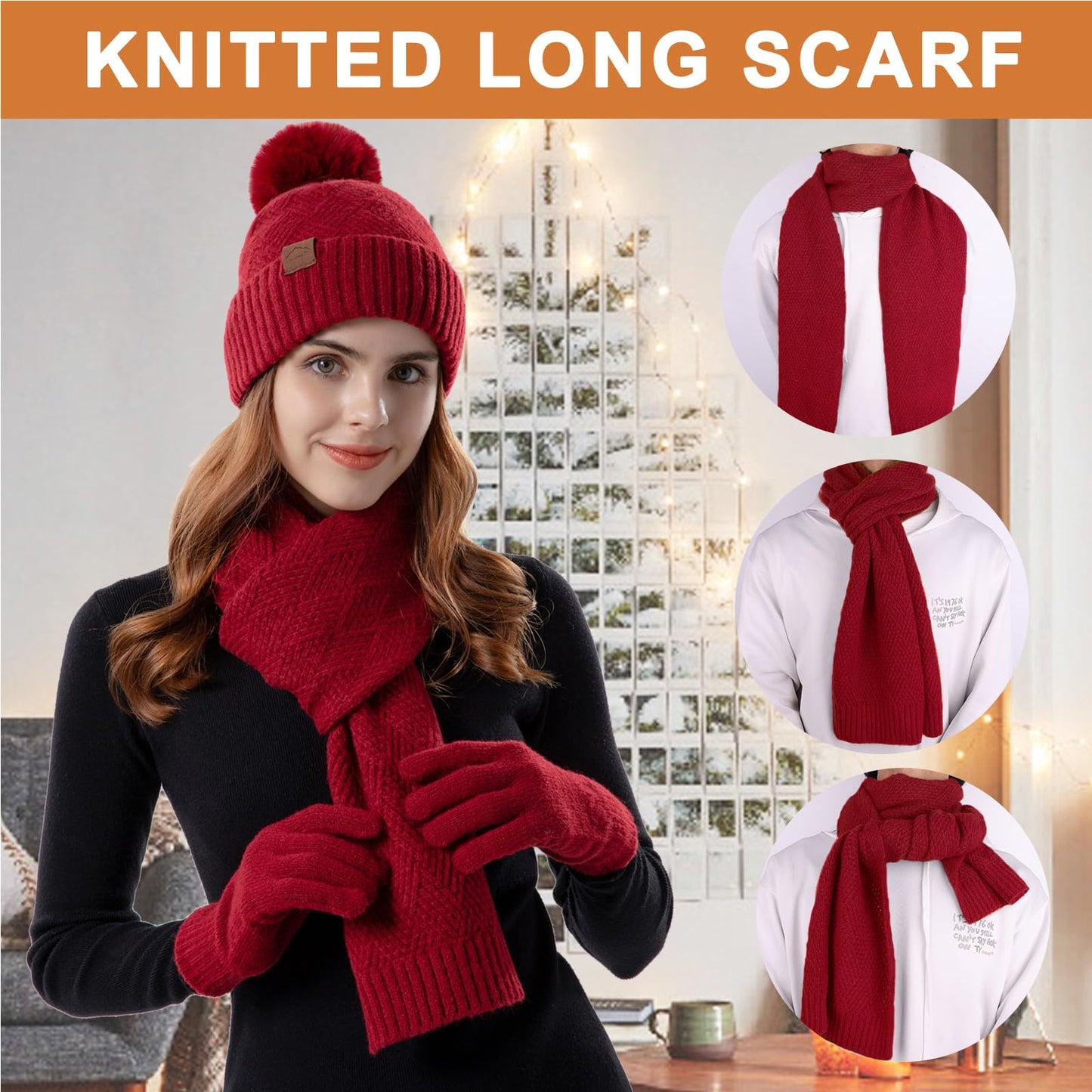 3 PCS Christmas Hat Scarf Glove Set