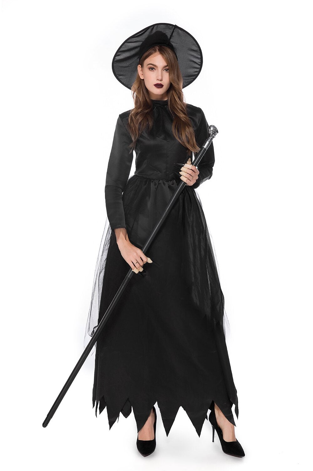 Gothic Witch Costume with Hat for Halloween