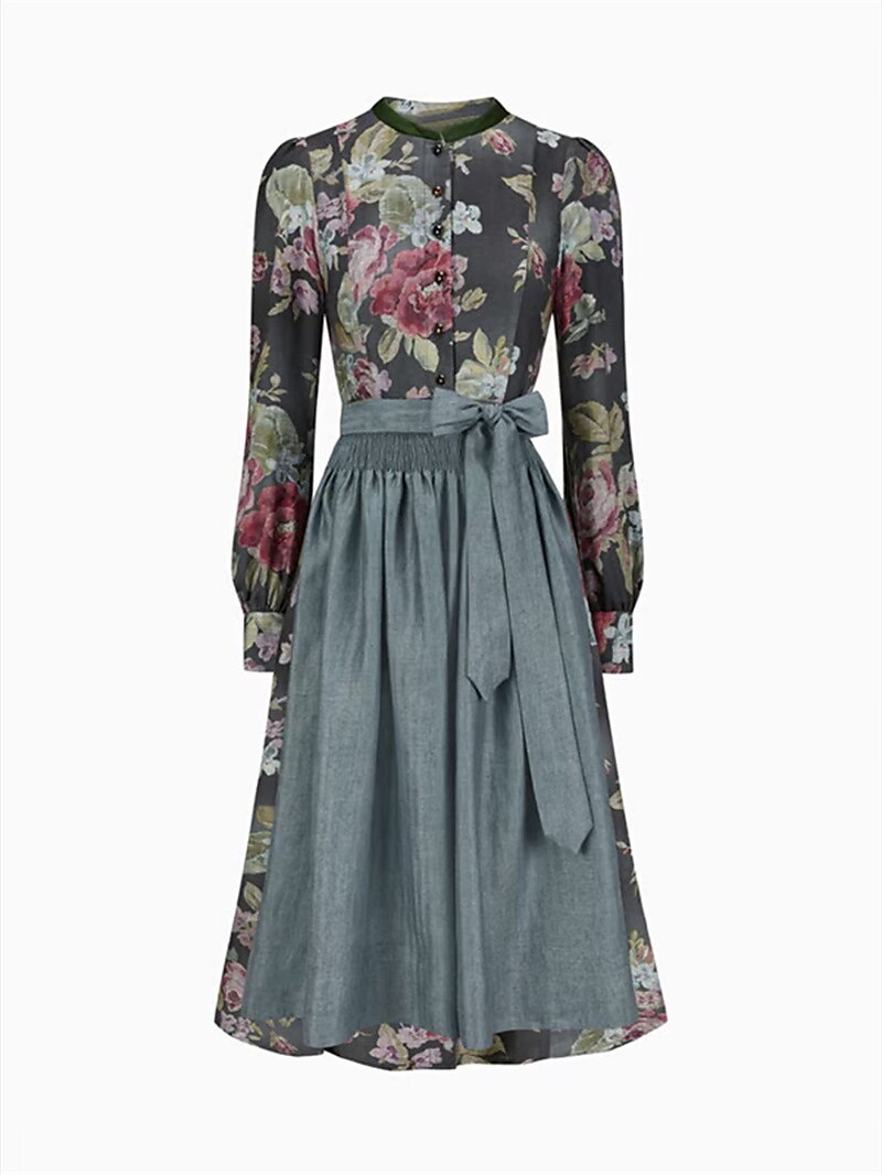 Oktoberfest Black Floral Vintage Dirndl Dress with Apron