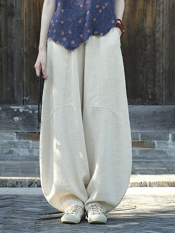 Vintage Balloon Wide-Leg Linen Pants - Retrorobe