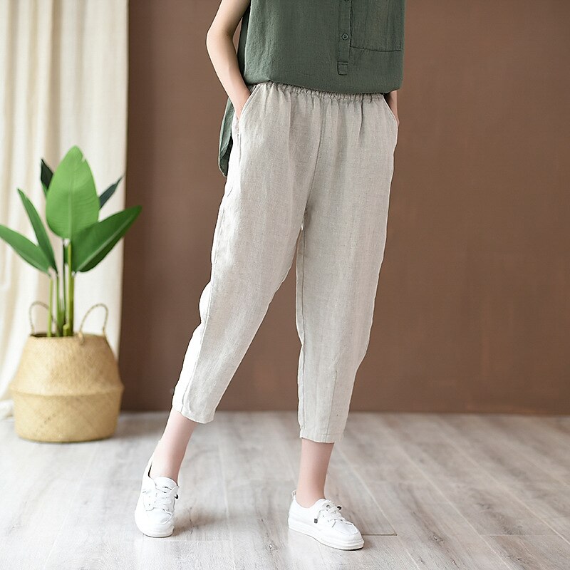 Classic Loose Fit Cotton Linen Blend Pants - Retrorobe