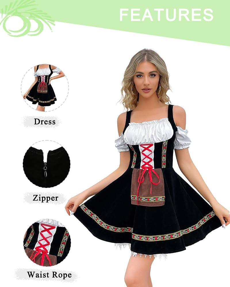Oktoberfest Beer Costume Dress Dirndl Apron Set