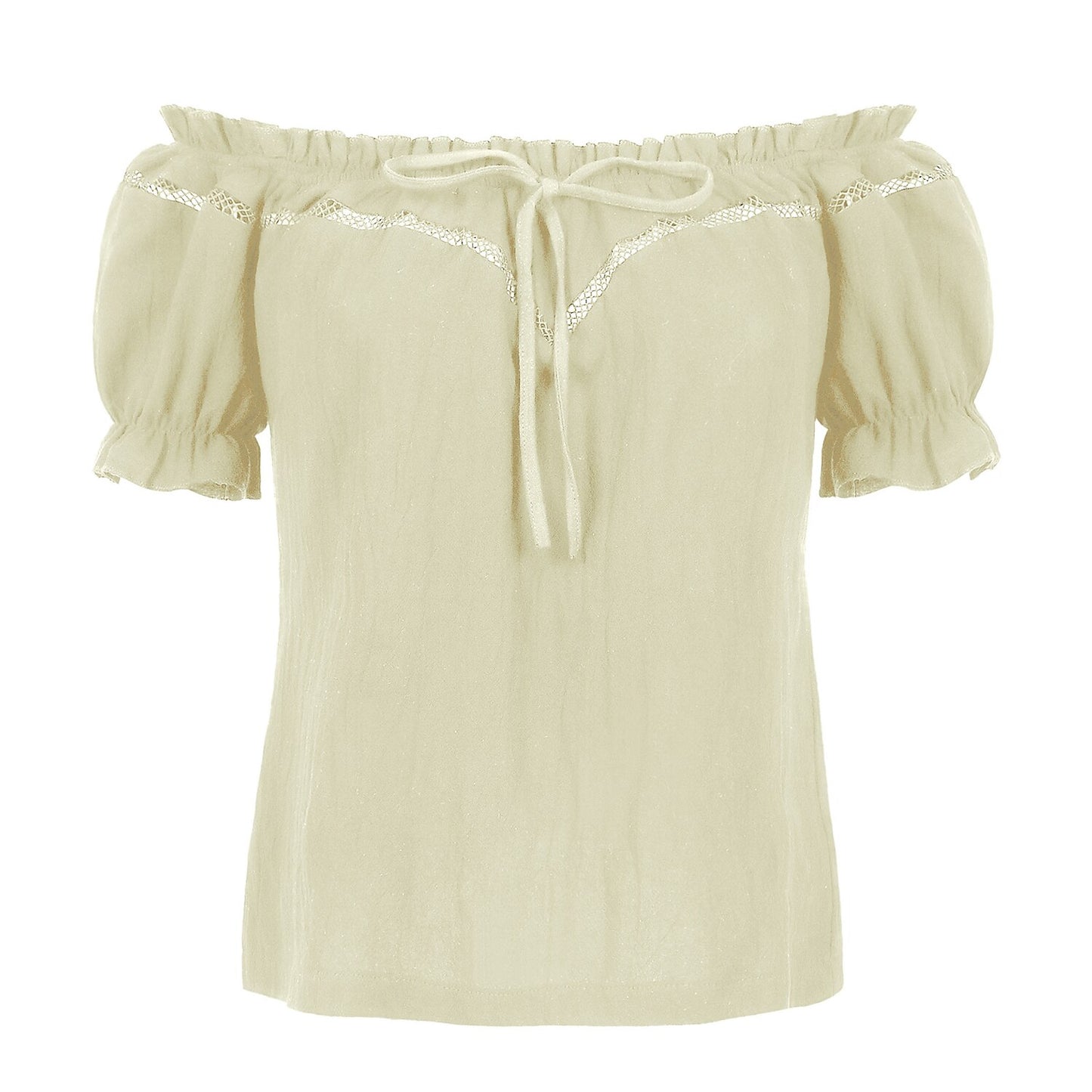 Renaissance Crew Neck Off Shoulder Lace-up Tops