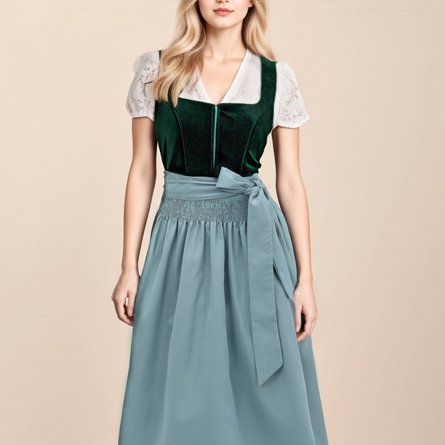Oktoberfest Women's Dark Green Dirndl Dress with Apron