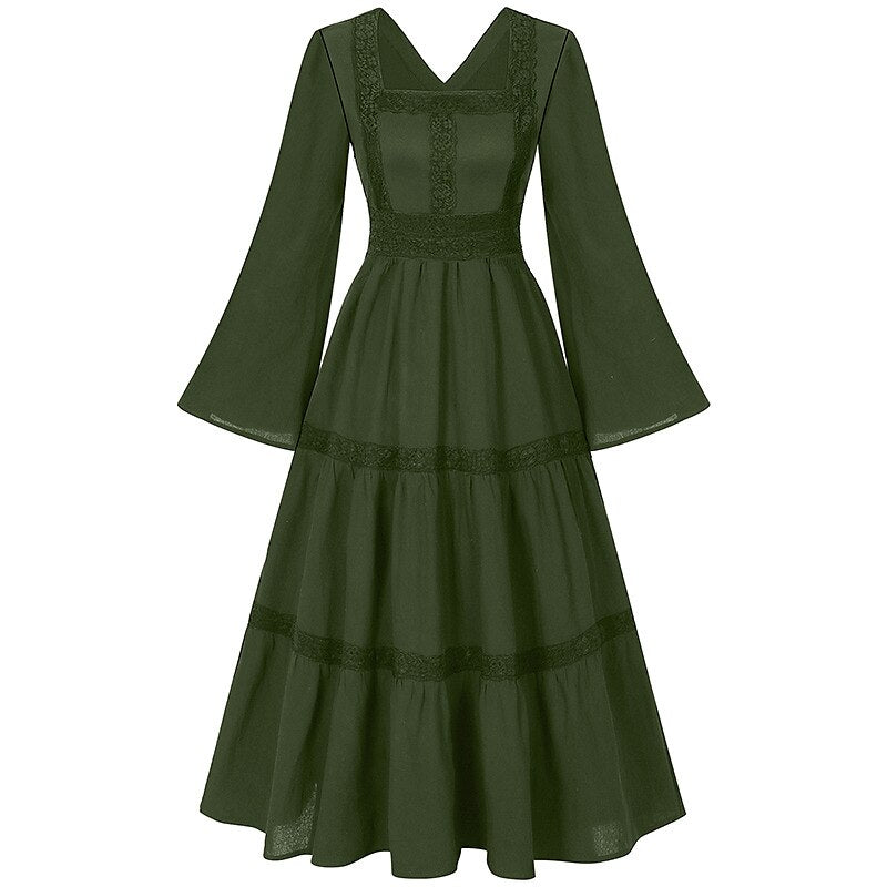 Renaissance Dress Embroidery Bell Sleeves A-Line Dress