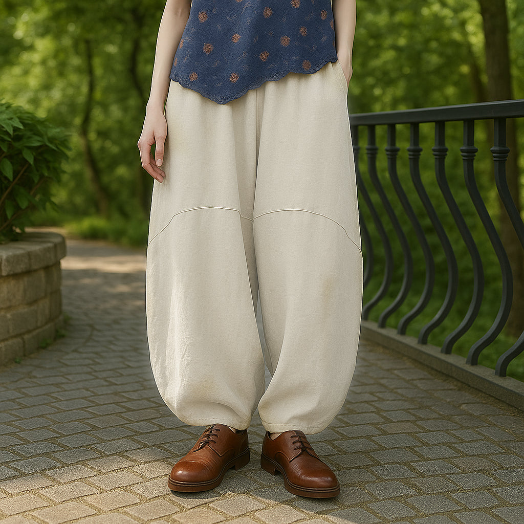 Vintage Balloon Wide-Leg Linen Pants - Retrorobe