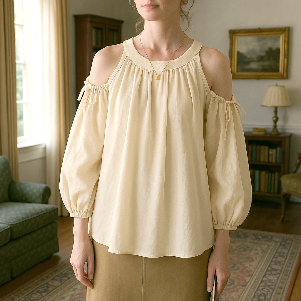 Classic Flowy Pleated Cold Shoulder Blouse - Retrorobe