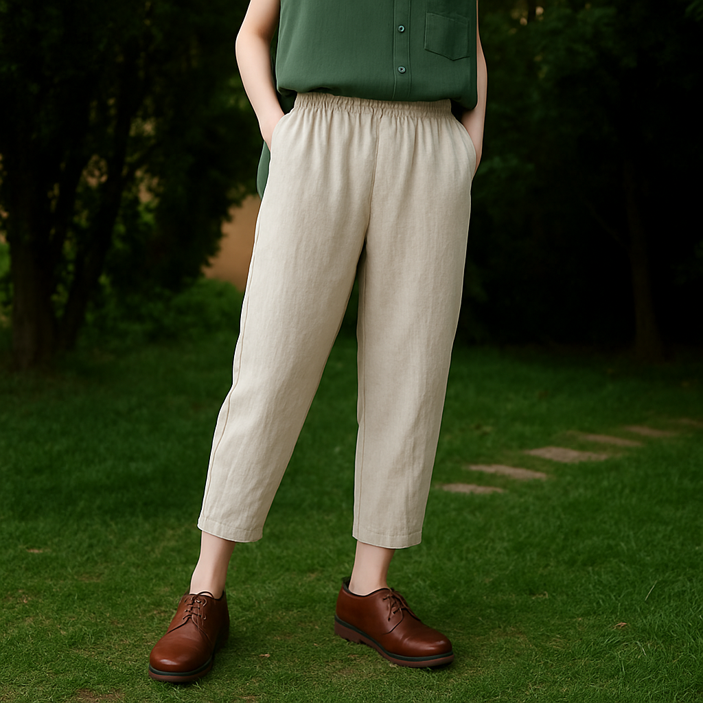 Classic Loose Fit Cotton Linen Blend Pants - Retrorobe
