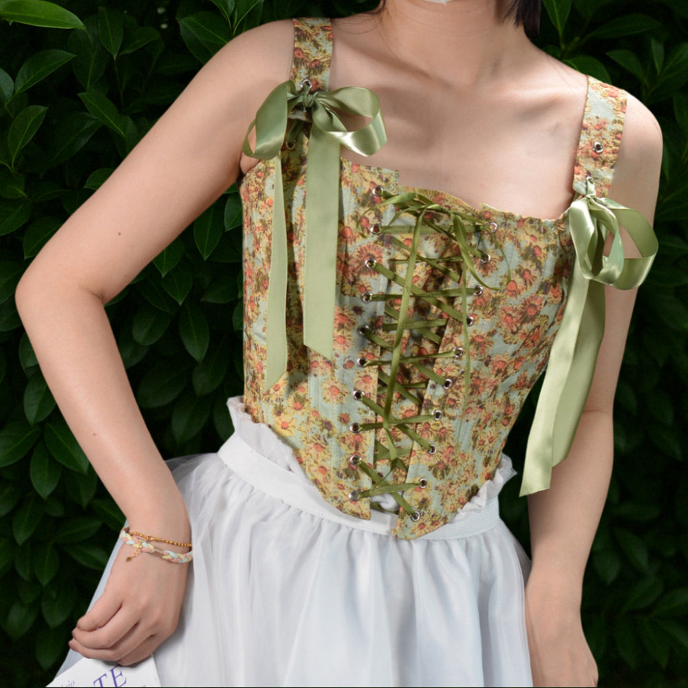 Floral Victorian Corset Painting Bustier - Retrorobe