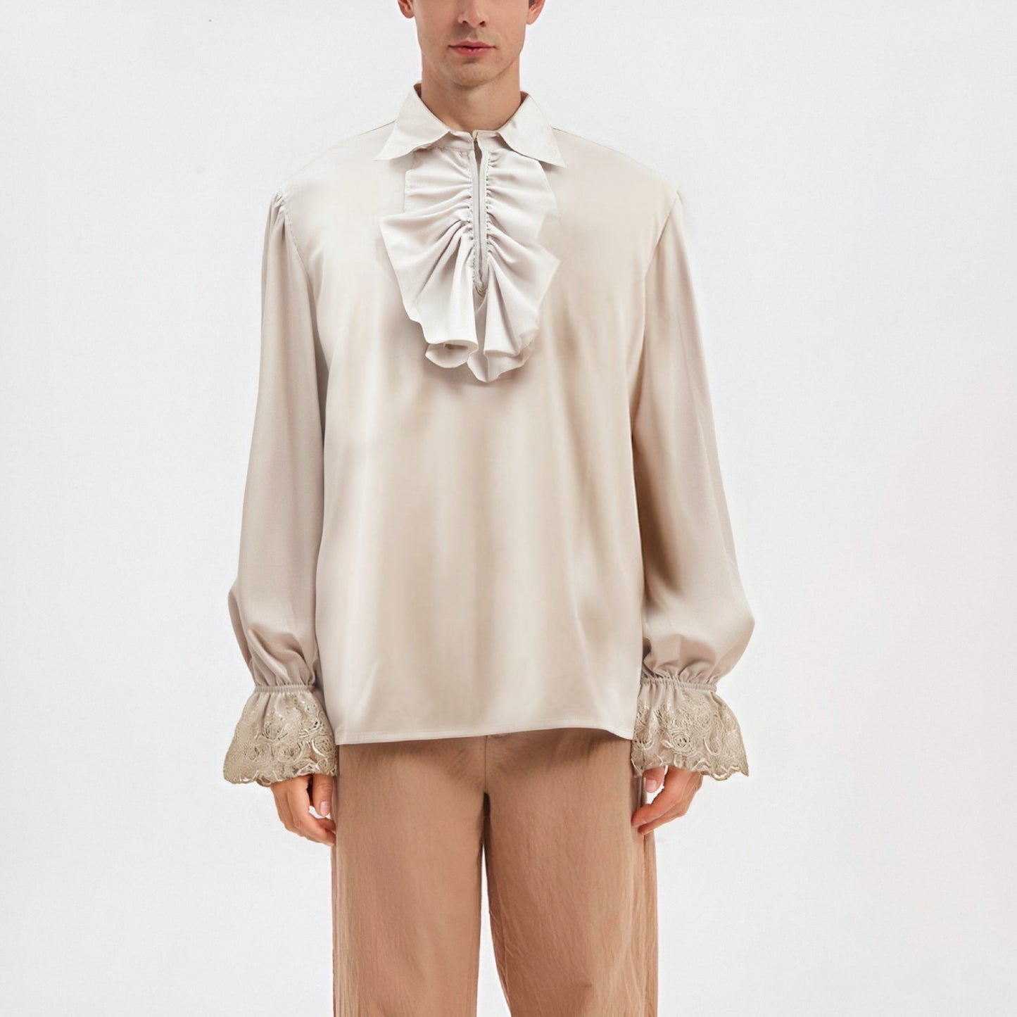 Renaissance Ruffle Decorated Tops with Lace Cuffs - Retrorobe